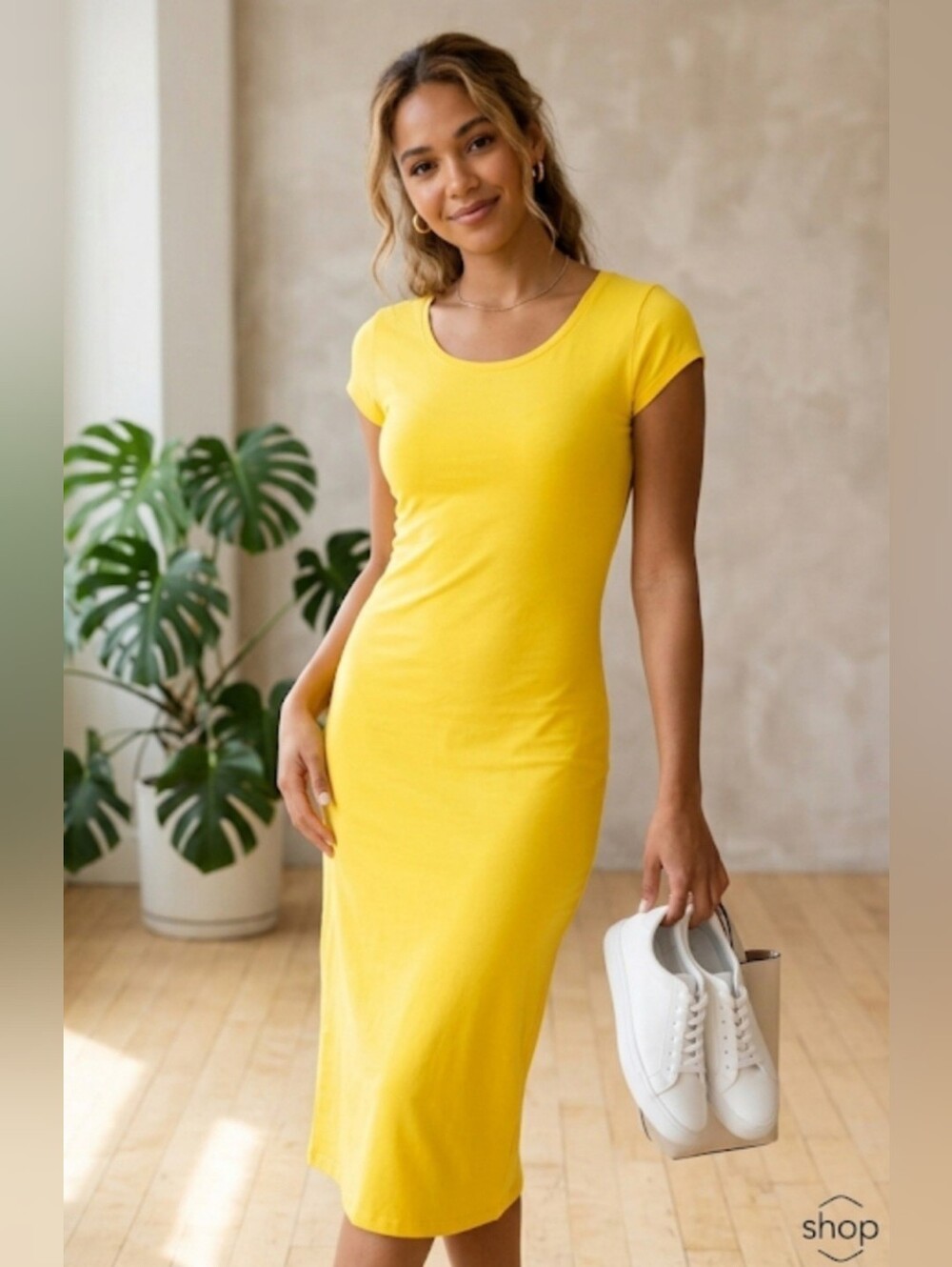 Velvet Torch Women's Bright Yellow Scoop Neck Short Sleeve Tee